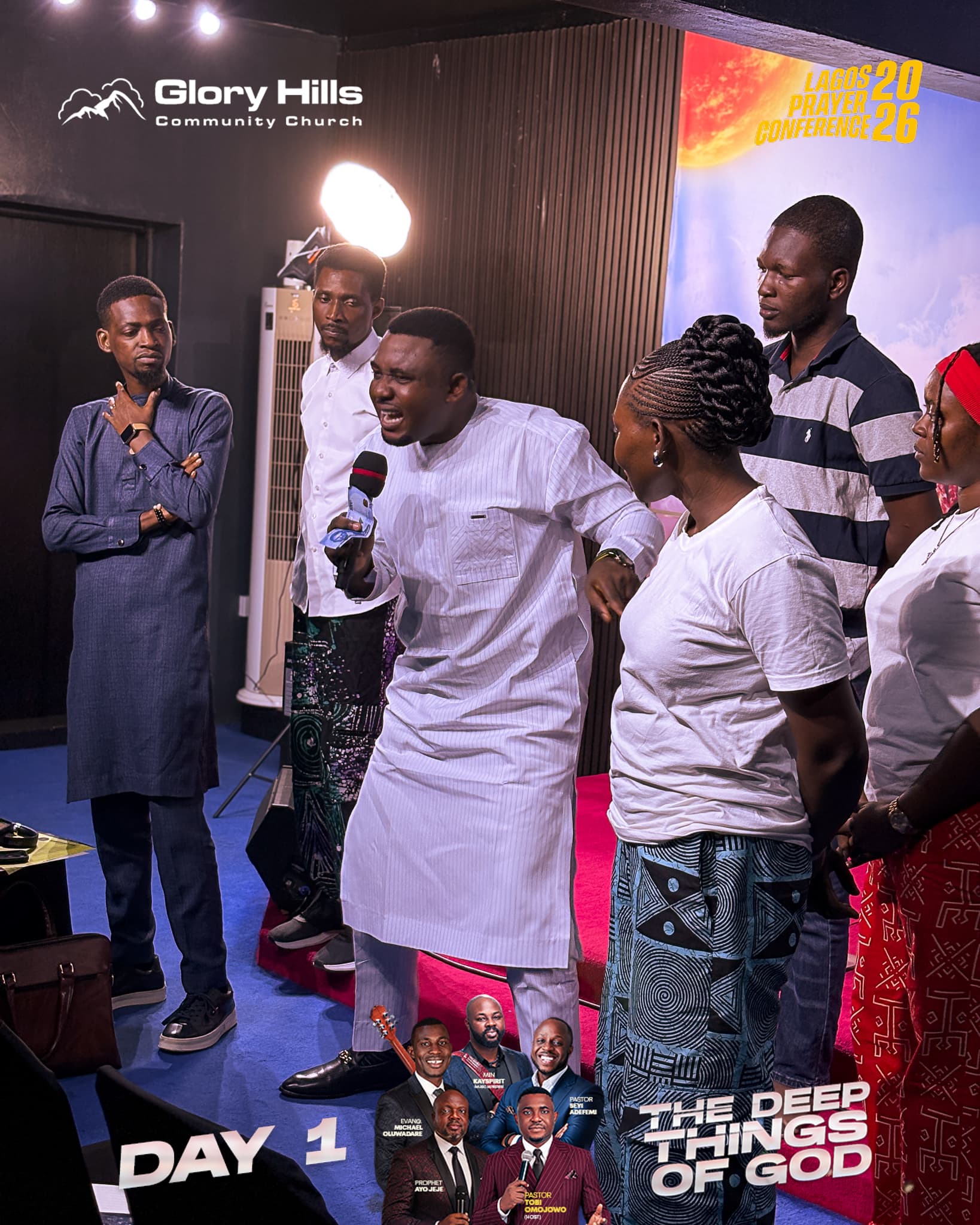 Pastor Tobi Omojowo ministering and praying over the congregation